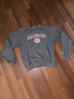 Champion Dark Gray Harvard Crewneck Sweatshirt with Red Lettering